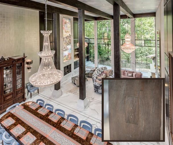 Dining and living room with detail of power socket