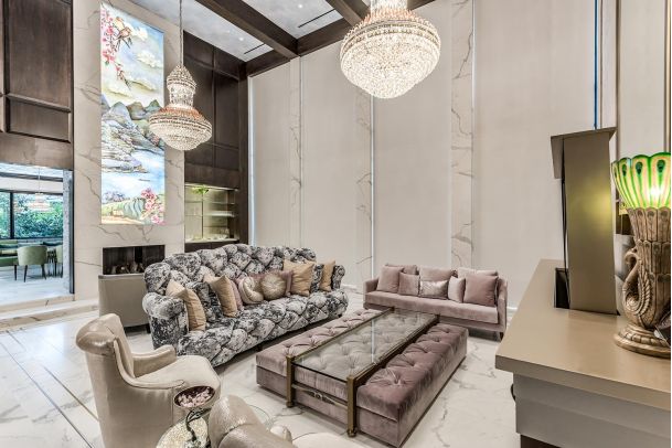 Living room with closed shades