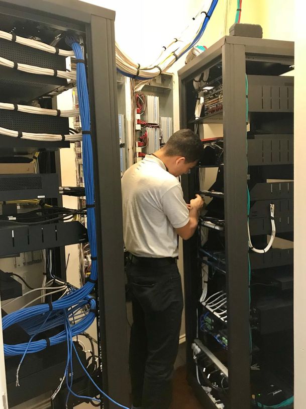 Man working on a server