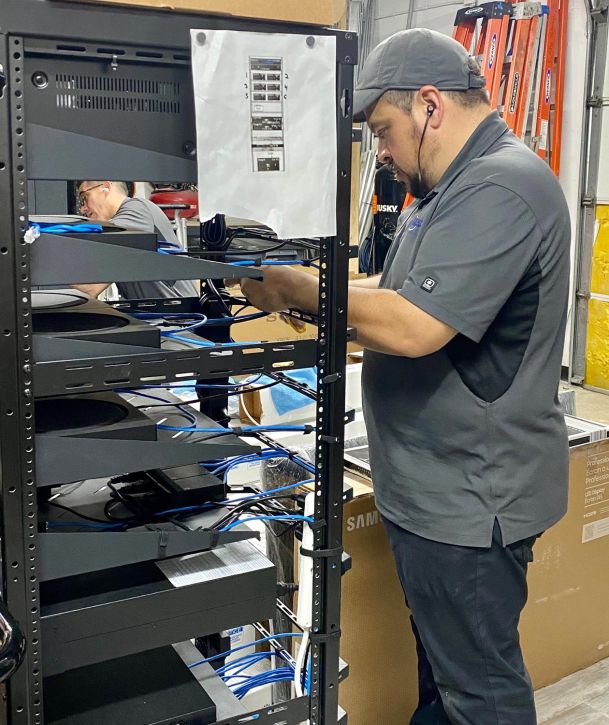 Man working on servers